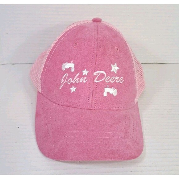 John Deere Pink Mesh Trucker Hat Women’s Snapback Cap Tractor Stars Logo - Picture 1 of 7
